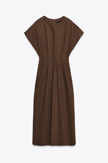 ZW COLLECTION PLEATED MIDI DRESS - Brown by Zara