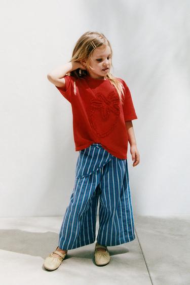 T-SHIRT WITH LETTUCE-EDGE PRINT - Red by Zara