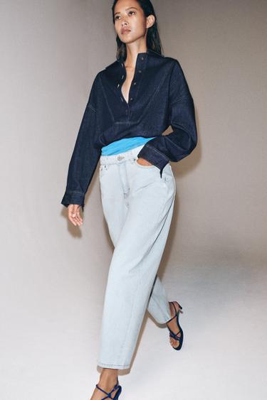 ZW COLLECTION TAPERED MID-WAIST JEANS - Light blue by Zara