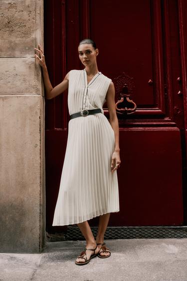 BELTED PLEATED MIDI SKIRT - Ecru by Zara