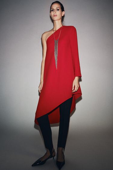 ZW COLLECTION ASYMMETRIC LONG DRESS - Red by Zara