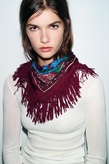PRINTED SCARF WITH SILK - Burgundy by Zara - Image 0