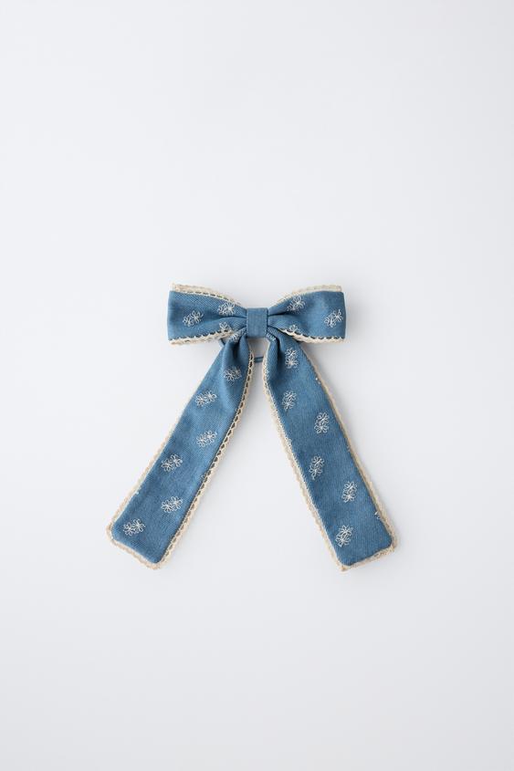 ELASTIC SCRUNCHIE WITH EMBROIDERED BOW - Blue by Zara - Image 0