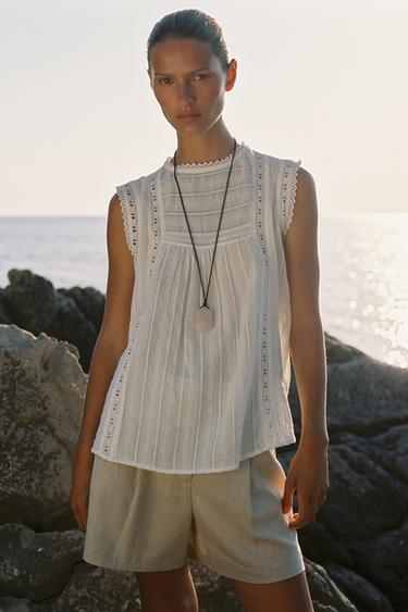 ROMANTIC SLEEVELESS TOP - Ecru by Zara
