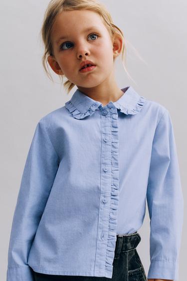 SHIRT WITH RUFFLES - Mid-blue by Zara