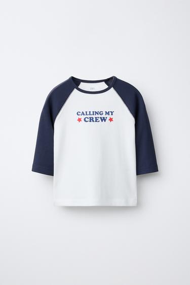 RAGLAN SLEEVE T-SHIRT WITH TEXT AND MODAL BLEND - Navy / White by Zara