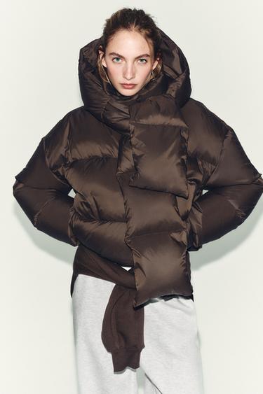 WATER-REPELLENT AND WINDPROOF DOWN JACKET WITH HOODIE - Brown by Zara