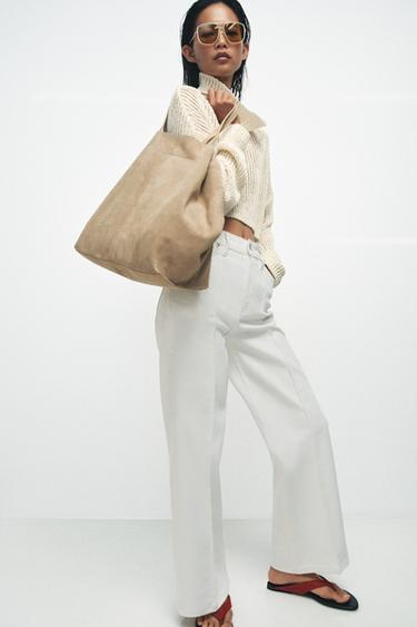 MAXI SPLIT SUEDE TOTE BAG - SAND/BROWN by Zara