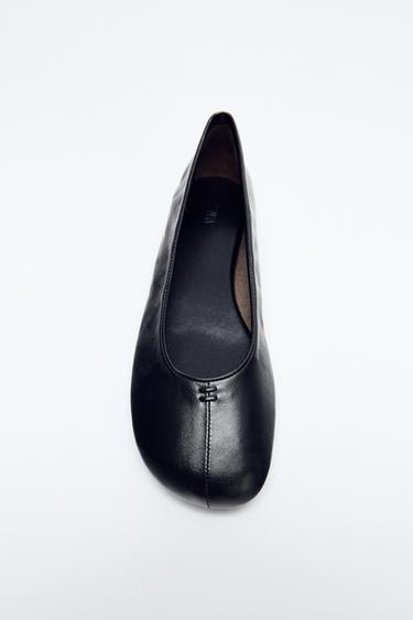 FLAT LEATHER BALLET FLATS - Black by Zara