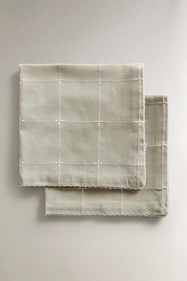 DYED THREAD GRID NAPKINS (PACK OF 2) - Grey green by Zara - Image 0