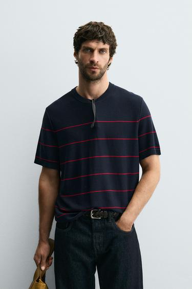 STRIPED JACQUARD KNIT T-SHIRT - Red Stripe by Zara