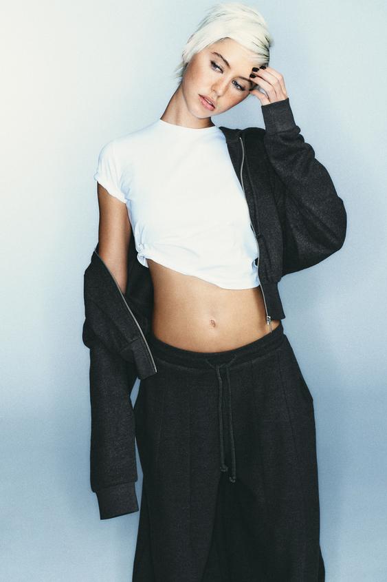 SHORT SLEEVE CROPPED T-SHIRT - White by Zara - Image 0