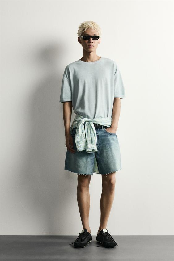 WASHED-EFFECT KNIT T-SHIRT - Faded sky blue by Zara - Image 0