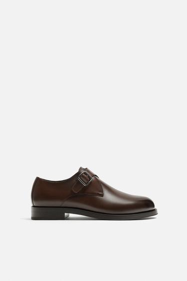 LEATHER SHOES WITH BUCKLE - Brown by Zara