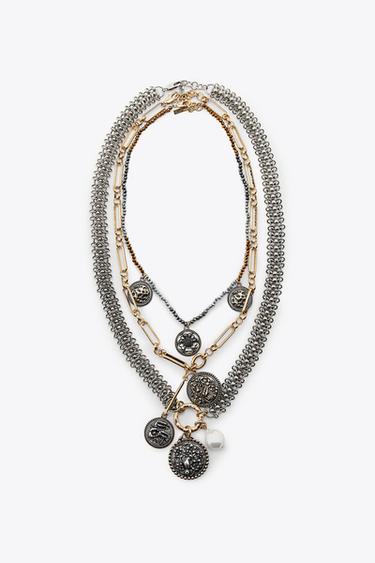 3-PACK OF CHAIN MEDALLION NECKLACES - Gold / Silver by Zara - Image 0