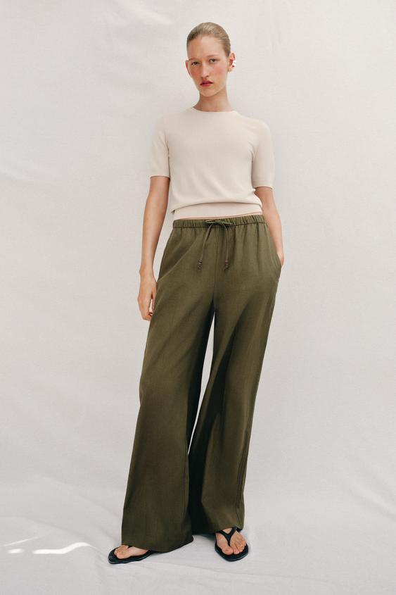 BASIC PLAIN KNIT SHORT SLEEVE TOP - Stone by Zara - Image 0
