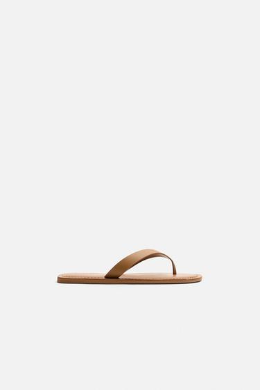 LEATHER STRAPPY SANDALS - Dark tan by Zara