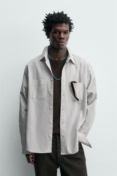 TEXTURED CHECK SHIRT - Sand / Blue by Zara