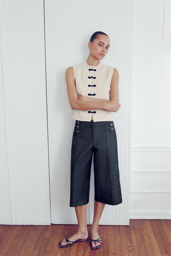 CONTRASTING FROG FASTENING KNIT WAISTCOAT - Ecru by Zara - Image 0