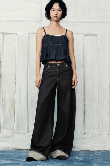 Z1975 DENIM LACE CROP TOP - Blue by Zara