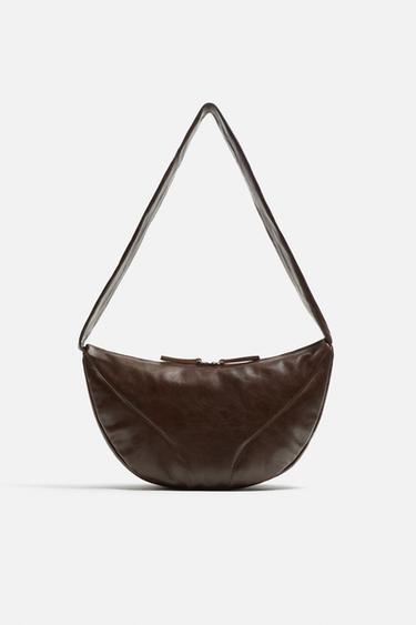 LEATHER SHOULDER BAG - Brown by Zara