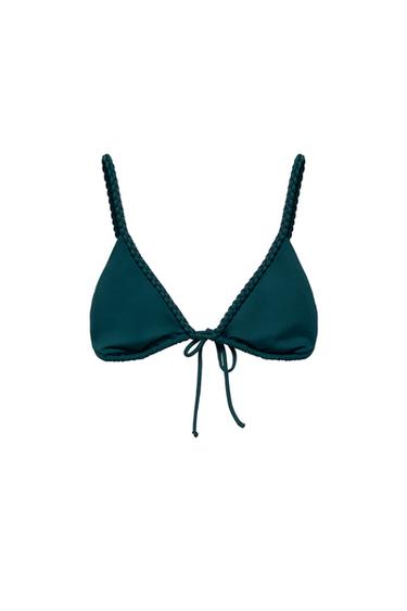 BRAIDED TRIANGULAR BIKINI TOP - Green by Zara