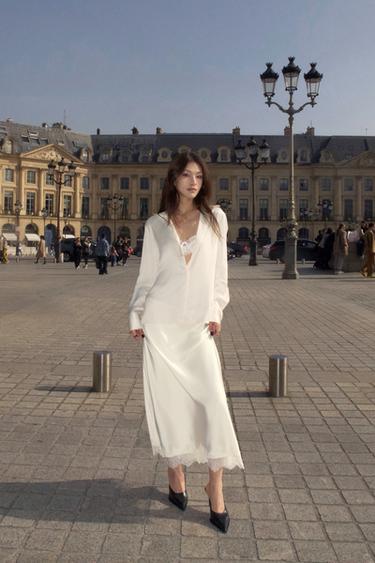 ZW COLLECTION SATIN FLOWING SHIRT - Ecru by Zara