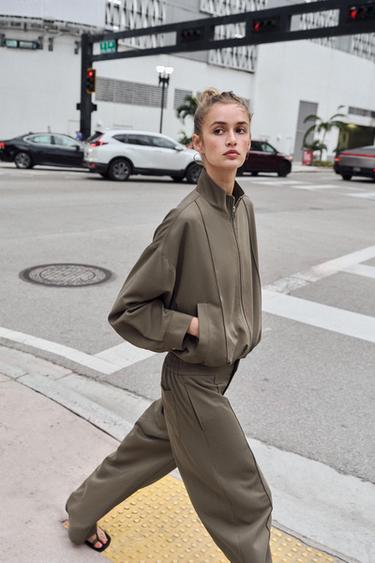 HIGH-NECK BOMBER JACKET - Khaki by Zara