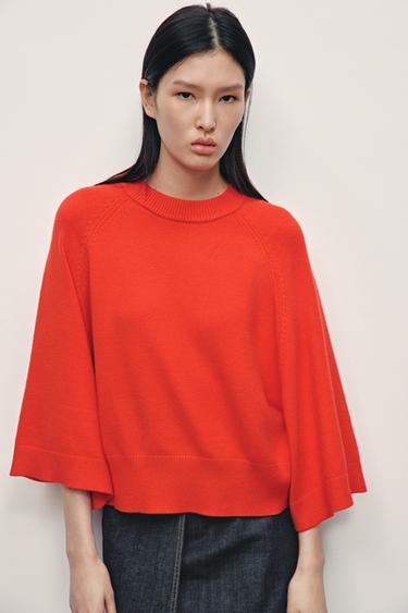 KNIT SWEATER WITH WIDE SLEEVES - Red by Zara