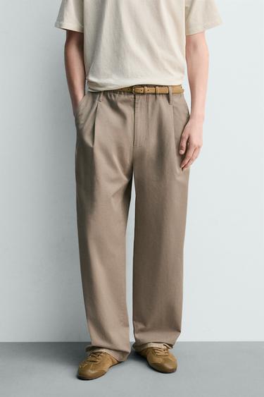 PLEATED CHINO TROUSERS - Sand by Zara
