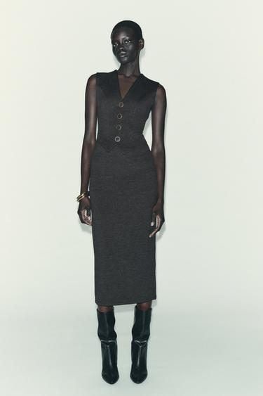 BUTTON MIDI DRESS - Dark anthracite by Zara