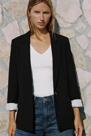 BLAZER WITH SHOULDER PADS AND PRINTED CUFFS - Black by Zara