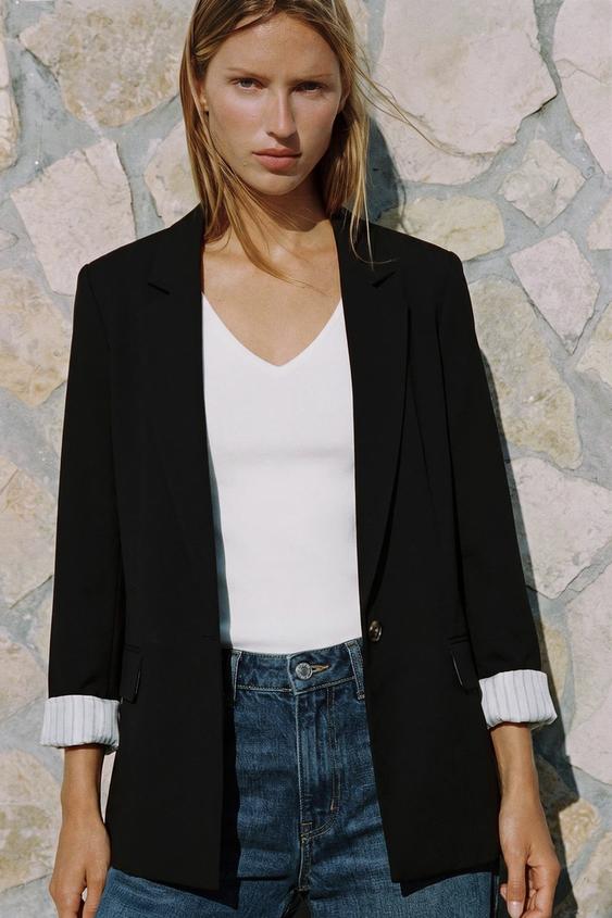 BLAZER WITH SHOULDER PADS AND PRINTED CUFFS - Black by Zara - Image 0
