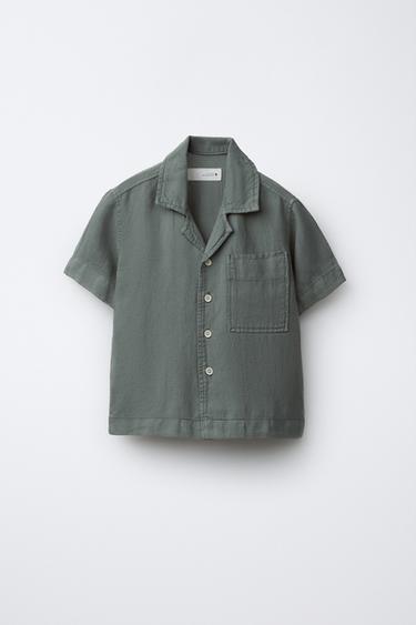 FLUID LINEN BLEND BOWLING SHIRT - Navy blue by Zara