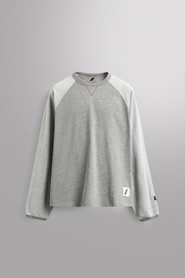 EMBROIDERED COLOUR BLOCK LONG SLEEVE T-SHIRT - Grey marl by Zara