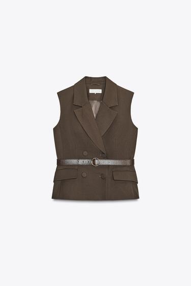 BELTED WAISTCOAT - brown vigore by Zara