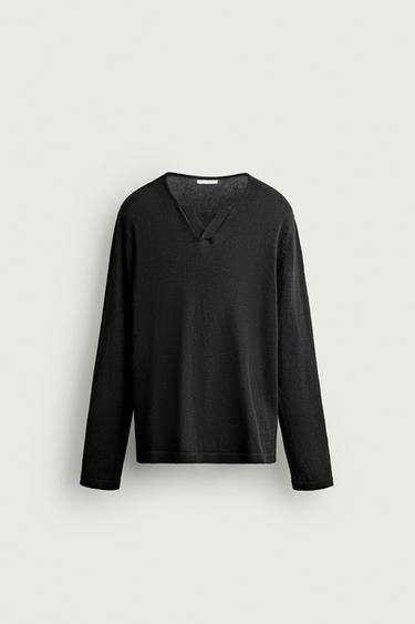 COTTON - LINEN KNIT T-SHIRT - Black by Zara