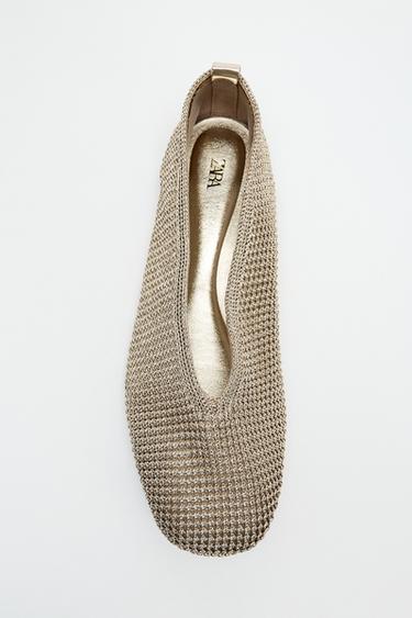 METALLIC BRAIDED BALLET FLATS - Gold by Zara