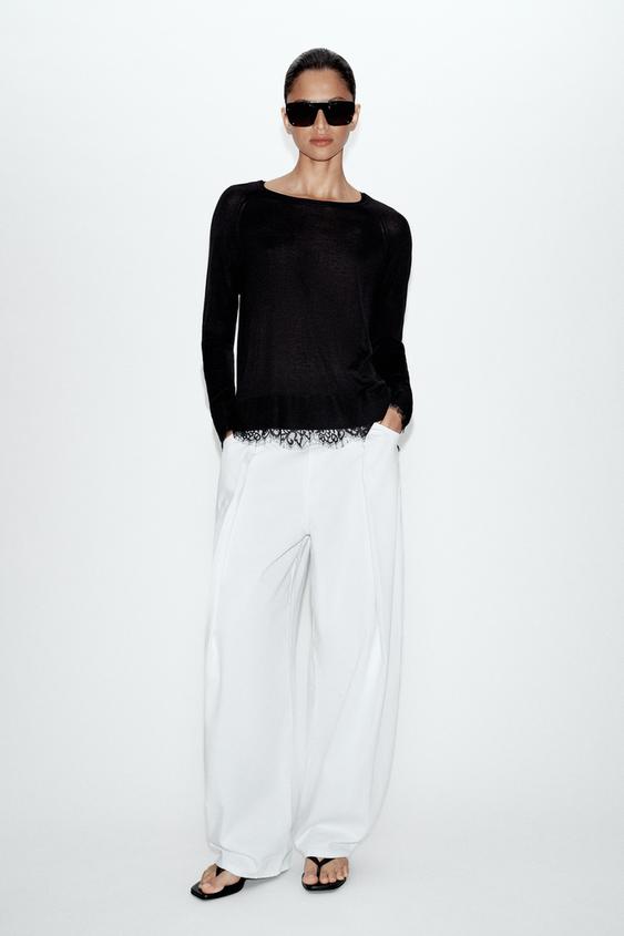 LACE KNIT JUMPER - Black by Zara - Image 0