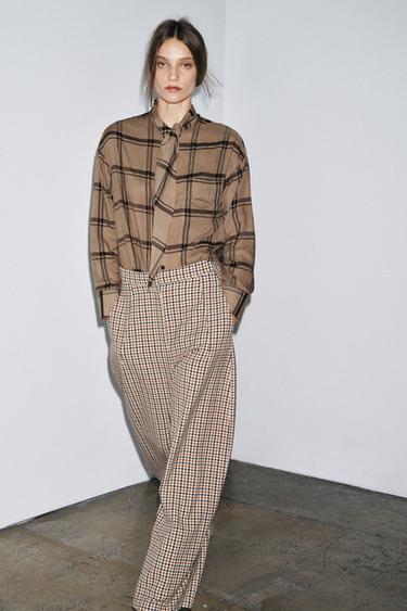 CHECK SHIRT WITH SCARF COLLAR ZW COLLECTION - Mid-camel by Zara - Image 0