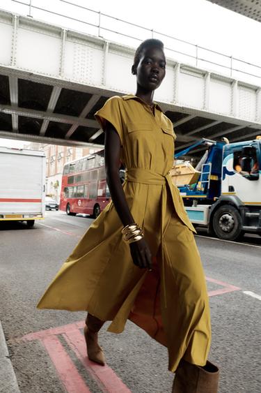 POPLIN MIDI DRESS - Mustard by Zara