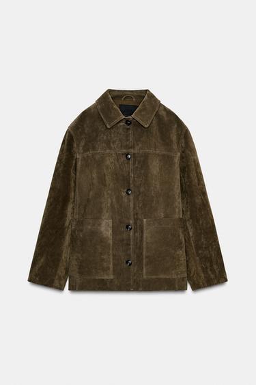 SUEDE LEATHER JACKET WITH POCKETS ZW COLLECTION LIMITED EDITION - Khaki by Zara