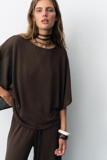 SHORT SLEEVE RUSTIC TOP - Brown by Zara