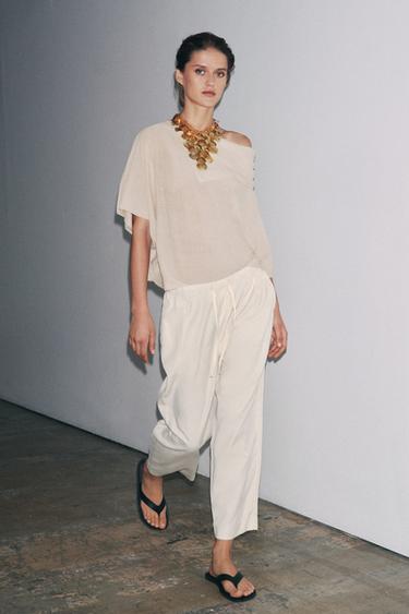 ZW COLLECTION WIDE LEG JOGGING TROUSERS - Ecru by Zara