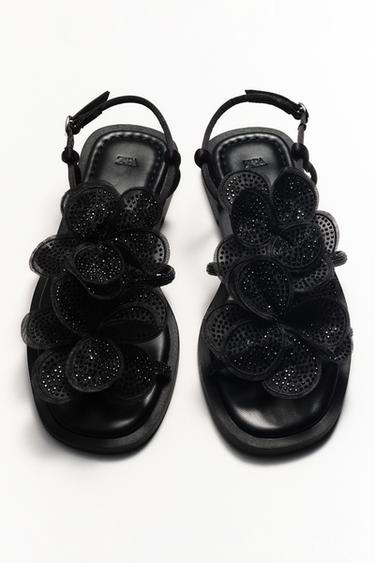 MAXI FLOWER RHINESTONE SANDALS - Black by Zara - Image 0