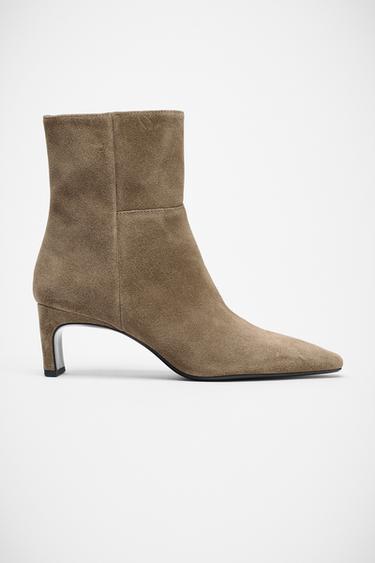 SPLIT SUEDE KITTEN HEEL ANKLE BOOTS - Taupe Grey by Zara