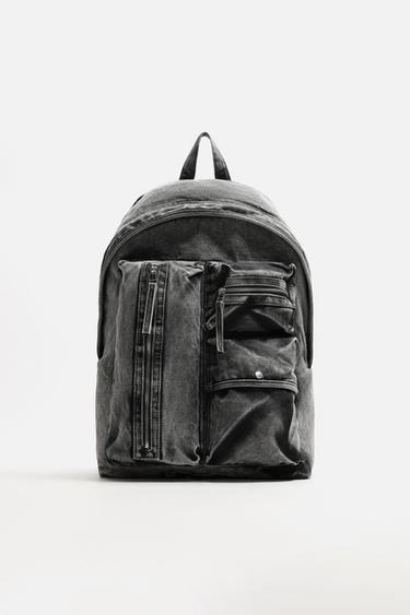WASHED-EFFECT DENIM BACKPACK - Black by Zara - Image 0