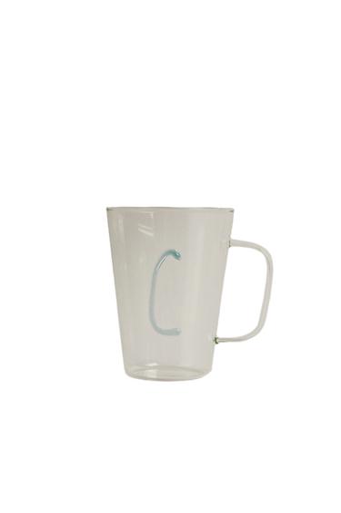 BOROSILICATE MUG WITH INITIAL C - Light turquoise by Zara