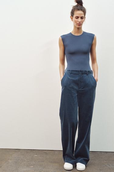ZW COLLECTION STRAIGHT-LEG CORDUROY TROUSERS - Blue by Zara - Image 0