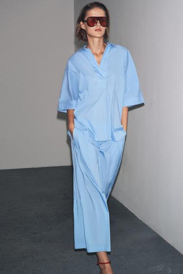 ZW COLLECTION POPLIN DARTED TROUSERS - Blue by Zara